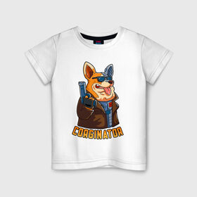 Детская футболка хлопок с принтом Corginator в Тюмени, 100% хлопок | круглый вырез горловины, полуприлегающий силуэт, длина до линии бедер | вельш корги | корги | мульт | пародия | пес | с пистолетом | собака | терминатор | юмор