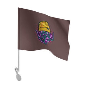 Флаг для автомобиля с принтом Octopus(Lil Peep, GBC) в Тюмени, 100% полиэстер | Размер: 30*21 см | gbc | lil | peep | rap | rock | бордовый | желтый | зеленый | исполнитель | картинка | надпись на спине | осьминог | редактируемый дизайн | рок | рэп | рэпер | сочный цвет | фиолетовый