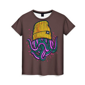Женская футболка 3D с принтом Octopus(Lil Peep, GBC) в Тюмени, 100% полиэфир ( синтетическое хлопкоподобное полотно) | прямой крой, круглый вырез горловины, длина до линии бедер | gbc | lil | peep | rap | rock | бордовый | желтый | зеленый | исполнитель | картинка | надпись на спине | осьминог | редактируемый дизайн | рок | рэп | рэпер | сочный цвет | фиолетовый