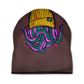 Шапка 3D с принтом Octopus(Lil Peep, GBC) в Тюмени, 100% полиэстер | универсальный размер, печать по всей поверхности изделия | Тематика изображения на принте: gbc | lil | peep | rap | rock | бордовый | желтый | зеленый | исполнитель | картинка | надпись на спине | осьминог | редактируемый дизайн | рок | рэп | рэпер | сочный цвет | фиолетовый