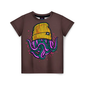 Детская футболка 3D с принтом Octopus(Lil Peep, GBC) в Тюмени, 100% гипоаллергенный полиэфир | прямой крой, круглый вырез горловины, длина до линии бедер, чуть спущенное плечо, ткань немного тянется | gbc | lil | peep | rap | rock | бордовый | желтый | зеленый | исполнитель | картинка | надпись на спине | осьминог | редактируемый дизайн | рок | рэп | рэпер | сочный цвет | фиолетовый