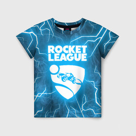 Детская футболка 3D с принтом ROCKET LEAGUE в Тюмени, 100% гипоаллергенный полиэфир | прямой крой, круглый вырез горловины, длина до линии бедер, чуть спущенное плечо, ткань немного тянется | racing. | rocket league | rocket league garage | rocket trade | гонки | рокет лига