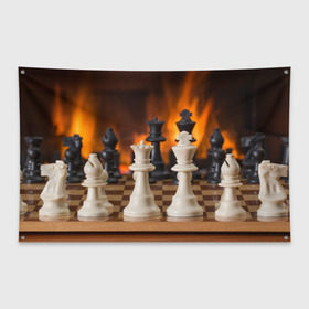 Флаг-баннер с принтом Шахматы в Тюмени, 100% полиэстер | размер 67 х 109 см, плотность ткани — 95 г/м2; по краям флага есть четыре люверса для крепления | дамка | доска | игра | игры | камин | конь | король | огне | огнём | огненное | огонь | пешка | пламя | слон | ферзь | фигурки | фигуры | шахматная | шахматы