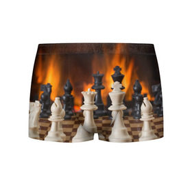 Мужские трусы 3D с принтом Шахматы в Тюмени, 50% хлопок, 50% полиэстер | классическая посадка, на поясе мягкая тканевая резинка | дамка | доска | игра | игры | камин | конь | король | огне | огнём | огненное | огонь | пешка | пламя | слон | ферзь | фигурки | фигуры | шахматная | шахматы