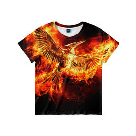 Детская футболка 3D с принтом Феникс в огне в Тюмени, 100% гипоаллергенный полиэфир | прямой крой, круглый вырез горловины, длина до линии бедер, чуть спущенное плечо, ткань немного тянется | fire | flame | phoenix | крылья | огонь | перья | пламя | птица | феникс