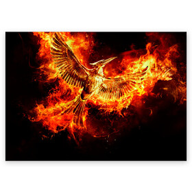 Поздравительная открытка с принтом Феникс в огне в Тюмени, 100% бумага | плотность бумаги 280 г/м2, матовая, на обратной стороне линовка и место для марки
 | Тематика изображения на принте: fire | flame | phoenix | крылья | огонь | перья | пламя | птица | феникс