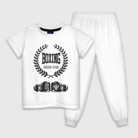Детская пижама хлопок с принтом Boxing Russia Team в Тюмени, 100% хлопок |  брюки и футболка прямого кроя, без карманов, на брюках мягкая резинка на поясе и по низу штанин
 | Тематика изображения на принте: boxer | boxing | russia team | бокс | боксер | тайский бокс
