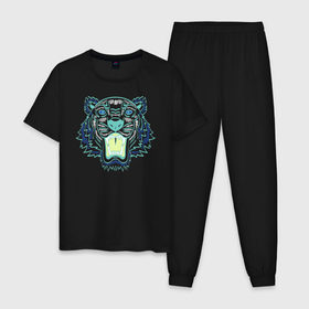 Мужская пижама хлопок с принтом Тигр цветной в Тюмени, 100% хлопок | брюки и футболка прямого кроя, без карманов, на брюках мягкая резинка на поясе и по низу штанин
 | бренд | животные | минимализм | стиль | тигр | тренд