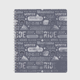 Тетрадь с принтом Snowboard ride winter в Тюмени, 100% бумага | 48 листов, плотность листов — 60 г/м2, плотность картонной обложки — 250 г/м2. Листы скреплены сбоку удобной пружинной спиралью. Уголки страниц и обложки скругленные. Цвет линий — светло-серый
 | Тематика изображения на принте: 