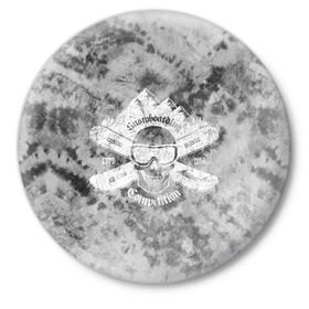 Значок с принтом tie-dye snowboarding в Тюмени,  металл | круглая форма, металлическая застежка в виде булавки | горы | зима | природа | снег | сноуборд | спорт
