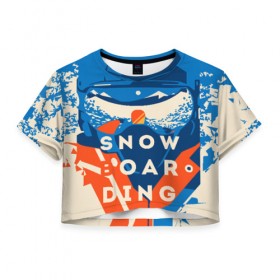Женская футболка Cropp-top с принтом SNOW BOAR DING в Тюмени, 100% полиэстер | круглая горловина, длина футболки до линии талии, рукава с отворотами | горы | зима | природа | снег | сноуборд | спорт