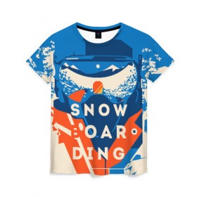 Женская футболка 3D с принтом SNOW BOAR DING в Тюмени, 100% полиэфир ( синтетическое хлопкоподобное полотно) | прямой крой, круглый вырез горловины, длина до линии бедер | горы | зима | природа | снег | сноуборд | спорт