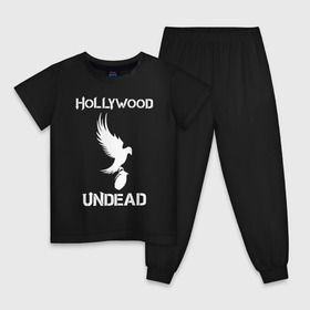 Детская пижама хлопок с принтом HOLLYWOOD UNDEAD в Тюмени, 100% хлопок |  брюки и футболка прямого кроя, без карманов, на брюках мягкая резинка на поясе и по низу штанин
 | Тематика изображения на принте: deuce | hollywood undead | hu | j dog | shady jeff | голивудская нежить | голливуд | даниэль мурильо | джордан террелл | джордж артур рейган | дилан альварес | мэттью сент клер | нежить