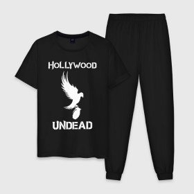 Мужская пижама хлопок с принтом HOLLYWOOD UNDEAD в Тюмени, 100% хлопок | брюки и футболка прямого кроя, без карманов, на брюках мягкая резинка на поясе и по низу штанин
 | deuce | hollywood undead | hu | j dog | shady jeff | голивудская нежить | голливуд | даниэль мурильо | джордан террелл | джордж артур рейган | дилан альварес | мэттью сент клер | нежить