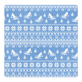 Магнитный плакат 3Х3 с принтом Вязаный свитер с лыжниками в Тюмени, Полимерный материал с магнитным слоем | 9 деталей размером 9*9 см | горы | зима | лыжи | природа | снег | спорт