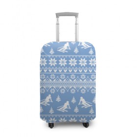 Чехол для чемодана 3D с принтом Вязаный свитер с лыжниками в Тюмени, 86% полиэфир, 14% спандекс | двустороннее нанесение принта, прорези для ручек и колес | горы | зима | лыжи | природа | снег | спорт