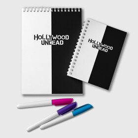 Блокнот с принтом HOLLYWOOD UNDEAD в Тюмени, 100% бумага | 48 листов, плотность листов — 60 г/м2, плотность картонной обложки — 250 г/м2. Листы скреплены удобной пружинной спиралью. Цвет линий — светло-серый
 | deuce | hollywood undead | hu | j dog | shady jeff | голивудская нежить | голливуд | даниэль мурильо | джордан террелл | джордж артур рейган | дилан альварес | мэттью сент клер | нежить