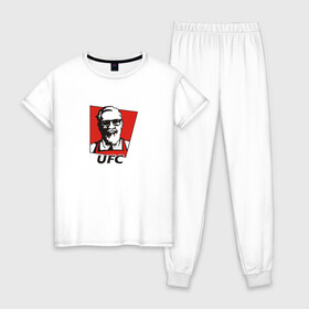 Женская пижама хлопок с принтом UFC (Конор) в Тюмени, 100% хлопок | брюки и футболка прямого кроя, без карманов, на брюках мягкая резинка на поясе и по низу штанин | kfc | ufc | боец | конор макгрегор