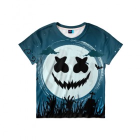 Детская футболка 3D с принтом MARSHMELLO HALLOWEEN в Тюмени, 100% гипоаллергенный полиэфир | прямой крой, круглый вырез горловины, длина до линии бедер, чуть спущенное плечо, ткань немного тянется | america | dj | halloween | marshmello | marshmello halloween | usa | америка | маршмелло | маршмелло хеллоуин | хеллоуин | хэллоуин