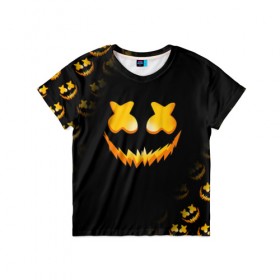 Детская футболка 3D с принтом MARSHMELLO HALLOWEEN в Тюмени, 100% гипоаллергенный полиэфир | прямой крой, круглый вырез горловины, длина до линии бедер, чуть спущенное плечо, ткань немного тянется | america | dj | halloween | marshmello | marshmello halloween | usa | америка | маршмелло | маршмелло хеллоуин | хеллоуин | хэллоуин