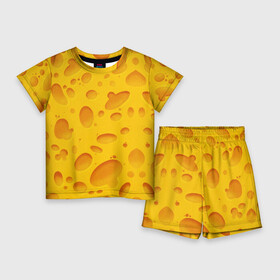 Детский костюм с шортами 3D с принтом Сыр в Тюмени,  |  | texture | сыр | сырок | текстура | текстура сыра
