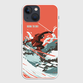 Чехол для iPhone 13 mini с принтом BORN TO SKI в Тюмени,  |  | горы | зима | лыжи | природа | снег | спорт
