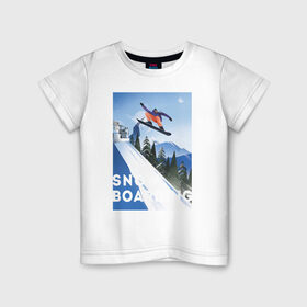 Детская футболка хлопок с принтом сноубордист в Тюмени, 100% хлопок | круглый вырез горловины, полуприлегающий силуэт, длина до линии бедер | горы | зима | природа | снег | сноуборд | спорт