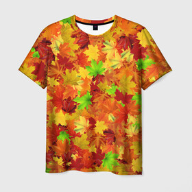 Мужская футболка 3D с принтом Кленовые листья в Тюмени, 100% полиэфир | прямой крой, круглый вырез горловины, длина до линии бедер | багрец | клён | кленовый | лист | листопад | осенний | осень | паттрен