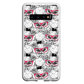 Чехол для Samsung Galaxy S10 с принтом Совы в очках в Тюмени, Силикон | Область печати: задняя сторона чехла, без боковых панелей | Тематика изображения на принте: очки | паттерн | птицы | сова | совенок | совушка | совы | текстуры | ум