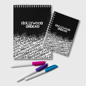 Блокнот с принтом HOLLYWOOD UNDEAD в Тюмени, 100% бумага | 48 листов, плотность листов — 60 г/м2, плотность картонной обложки — 250 г/м2. Листы скреплены удобной пружинной спиралью. Цвет линий — светло-серый
 | deuce | hollywood undead | hu | j dog | shady jeff | голливуд | голливудская нежить | даниэль мурильо | джордан террелл | джордж артур рейган | дилан альварес | мэттью сент клер | нежить