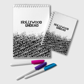 Блокнот с принтом HOLLYWOOD UNDEAD в Тюмени, 100% бумага | 48 листов, плотность листов — 60 г/м2, плотность картонной обложки — 250 г/м2. Листы скреплены удобной пружинной спиралью. Цвет линий — светло-серый
 | deuce | hollywood undead | hu | j dog | shady jeff | голливуд | голливудская нежить | даниэль мурильо | джордан террелл | джордж артур рейган | дилан альварес | мэттью сент клер | нежить