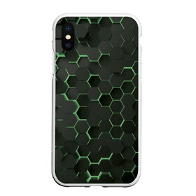 Чехол для iPhone XS Max матовый с принтом 3D соты GREEN в Тюмени, Силикон | Область печати: задняя сторона чехла, без боковых панелей | 3d | 3d соты | 3д | texture | абстракция | соты | текстура | яркая