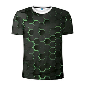 Мужская футболка 3D спортивная с принтом 3D соты GREEN в Тюмени, 100% полиэстер с улучшенными характеристиками | приталенный силуэт, круглая горловина, широкие плечи, сужается к линии бедра | 3d | 3d соты | 3д | texture | абстракция | соты | текстура | яркая