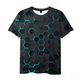 Мужская футболка 3D с принтом 3D соты BLUE в Тюмени, 100% полиэфир | прямой крой, круглый вырез горловины, длина до линии бедер | 3d | 3d соты | 3д | texture | абстракция | соты | текстура | яркая