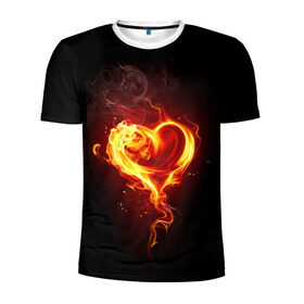 Мужская футболка 3D спортивная с принтом Огненное сердце в Тюмени, 100% полиэстер с улучшенными характеристиками | приталенный силуэт, круглая горловина, широкие плечи, сужается к линии бедра | Тематика изображения на принте: 14 февраля | heart | в подарок | горящее | день святого валентина | для влюбленных | для подарка | огненный | огонь | сердце