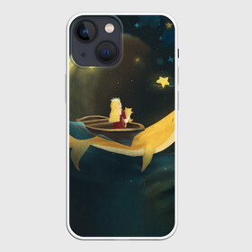 Чехол для iPhone 13 mini с принтом Девушка и кит в облаках в Тюмени,  |  | вечер | волшебство | девочка | звезды | иллюстрация | кит | космос | магия | небо | ночь | облака | планета