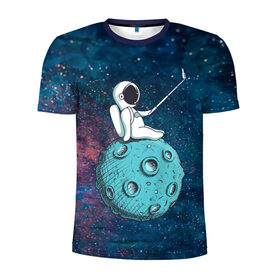 Мужская футболка 3D спортивная с принтом Сэлфи Космонавта в Тюмени, 100% полиэстер с улучшенными характеристиками | приталенный силуэт, круглая горловина, широкие плечи, сужается к линии бедра | galaxy | moon | вселенная | галактика | звезды | космонавт | космос | луна | месяц | сэлфи | сэлфипалка