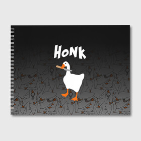 Альбом для рисования с принтом Untitled Goose Game в Тюмени, 100% бумага
 | матовая бумага, плотность 200 мг. | goose | goose game | honk | untitled goose game | гусь | гусь игра | злой гусь | игра про гуся | кря | отвратительный гусь