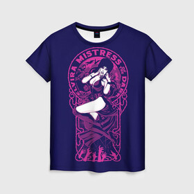 Женская футболка 3D с принтом Эльвира в Тюмени, 100% полиэфир ( синтетическое хлопкоподобное полотно) | прямой крой, круглый вырез горловины, длина до линии бедер | elvira | mistress of the dark | арт | девушка | эльвира | эльвира  повелительница тьмы