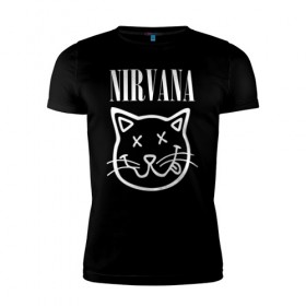 Мужская футболка премиум с принтом NIRVANA в Тюмени, 92% хлопок, 8% лайкра | приталенный силуэт, круглый вырез ворота, длина до линии бедра, короткий рукав | cat | kitty | nirvana | smile | кот | курт кобейн | нирвана | смайл