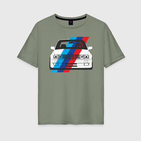 Женская футболка хлопок Oversize с принтом BMW M3 (E30) (M флаг) в Тюмени, 100% хлопок | свободный крой, круглый ворот, спущенный рукав, длина до линии бедер
 | bmw | bmw m3 | bmw m3 e30 | e30 | m3 | бмв | бмв м3 | м3
