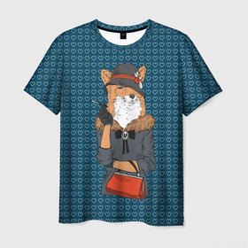 Мужская футболка 3D с принтом Модница лиса в Тюмени, 100% полиэфир | прямой крой, круглый вырез горловины, длина до линии бедер | fox | foxy | животное | зима | лис | лиса | лисенок | лисы | милая | пальто | пушистая | пушистик | рыжая