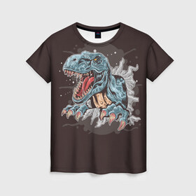 Женская футболка 3D с принтом T-Rex в Тюмени, 100% полиэфир ( синтетическое хлопкоподобное полотно) | прямой крой, круглый вырез горловины, длина до линии бедер | art | dino | dinos | dinosaur | raptor | style | trex | velociraptor | арт | динозавр | мир юрского периода | ти рекс | ящер