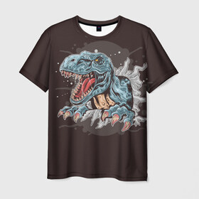 Мужская футболка 3D с принтом T-Rex в Тюмени, 100% полиэфир | прямой крой, круглый вырез горловины, длина до линии бедер | art | dino | dinos | dinosaur | raptor | style | trex | velociraptor | арт | динозавр | мир юрского периода | ти рекс | ящер
