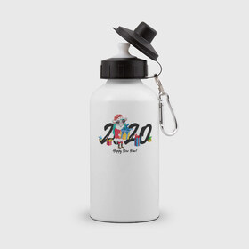 Бутылка спортивная с принтом 2020 в Тюмени, металл | емкость — 500 мл, в комплекте две пластиковые крышки и карабин для крепления | Тематика изображения на принте: 2020 | животные | крыса | мышь | новый год | символ года