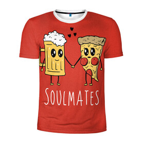 Мужская футболка 3D спортивная с принтом Beer в Тюмени, 100% полиэстер с улучшенными характеристиками | приталенный силуэт, круглая горловина, широкие плечи, сужается к линии бедра | beer | pizza | soulmates | кружка | пицца