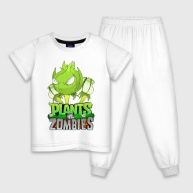 Детская пижама хлопок с принтом Plants vs. Zombies в Тюмени, 100% хлопок |  брюки и футболка прямого кроя, без карманов, на брюках мягкая резинка на поясе и по низу штанин
 | battle | game | plants vs zombies | plants vs zombies battle for neighborville | zombie | битва | битва за нейборвиль | зомби | игра | линии | надпись | растения | растения против зомби