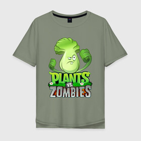 Мужская футболка хлопок Oversize с принтом Plants vs. Zombies в Тюмени, 100% хлопок | свободный крой, круглый ворот, “спинка” длиннее передней части | Тематика изображения на принте: battle | game | plants vs zombies | plants vs zombies battle for neighborville | zombie | битва | битва за нейборвиль | зомби | игра | линии | надпись | растения | растения против зомби