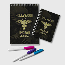 Блокнот с принтом Hollywood Undead в Тюмени, 100% бумага | 48 листов, плотность листов — 60 г/м2, плотность картонной обложки — 250 г/м2. Листы скреплены удобной пружинной спиралью. Цвет линий — светло-серый
 | Тематика изображения на принте: charlie scene | danny | funny man | hollywood undead | hu | j dog | johnny 3 tears | голливудская нежить | голубь | голубь с гранатой | граната | ню метал | рэп метал | рэп рок