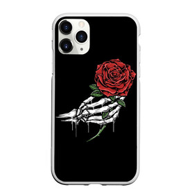 Чехол для iPhone 11 Pro матовый с принтом Рука скелета с розой в Тюмени, Силикон |  | core | hand | hardcore | skeleton | tatoo | роза | романтика | рука | скелет | тату | цветок | черный фон